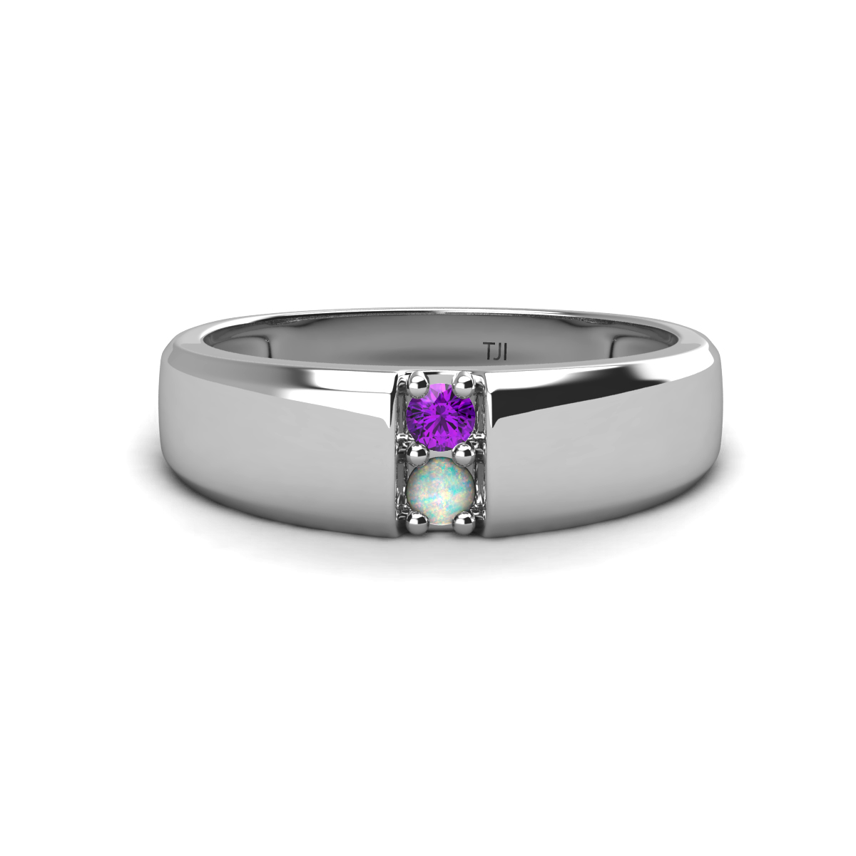 Ethan Amethyst and Opal 2 Stone Men Wedding Ring (7.80 mm) 